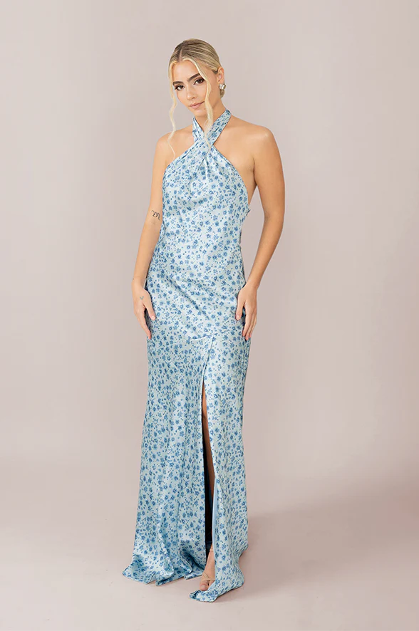 Athena Satin Floral Print Dress | Made To Order - Image 43