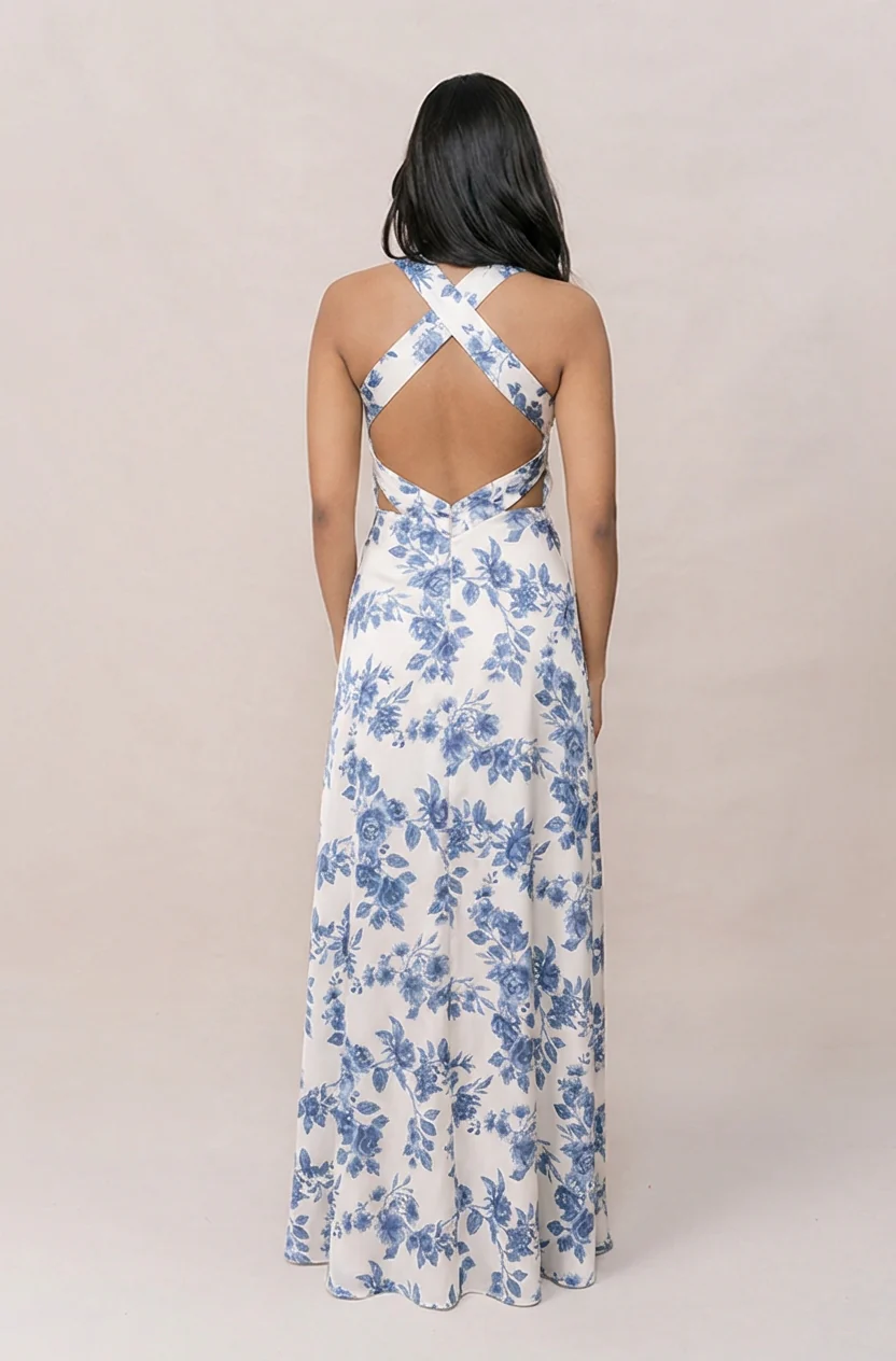 Dylan Satin Floral Print Dress | Made To Order - Image 12