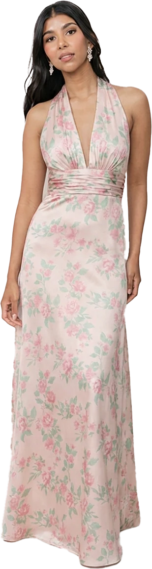Dylan Satin Floral Print Dress | Made To Order - Image 59