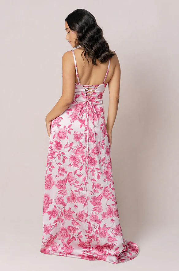 Ember Satin Floral Print Dress | Made To Order - Image 12