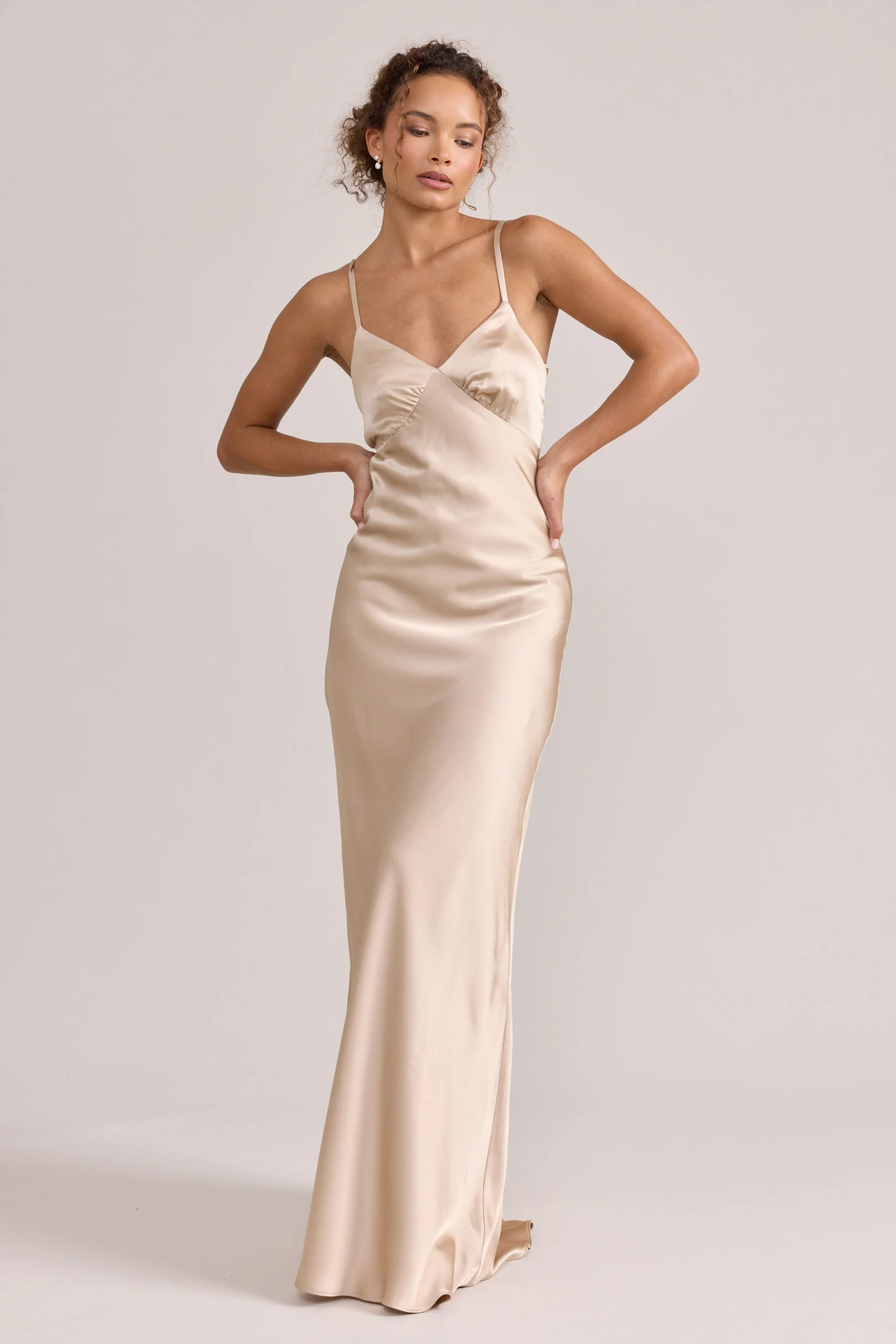 Iris Satin Dress | Ready To Ship | Gold Champagne