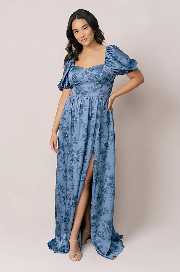 Isabella Satin Floral Print Dress | Made To Order - Image 15