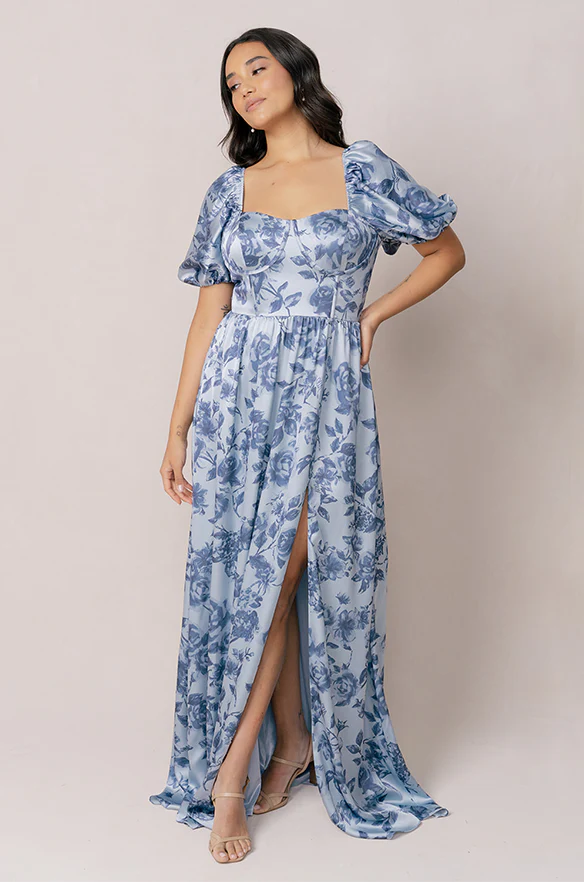 Isabella Satin Floral Print Dress | Made To Order - Image 19