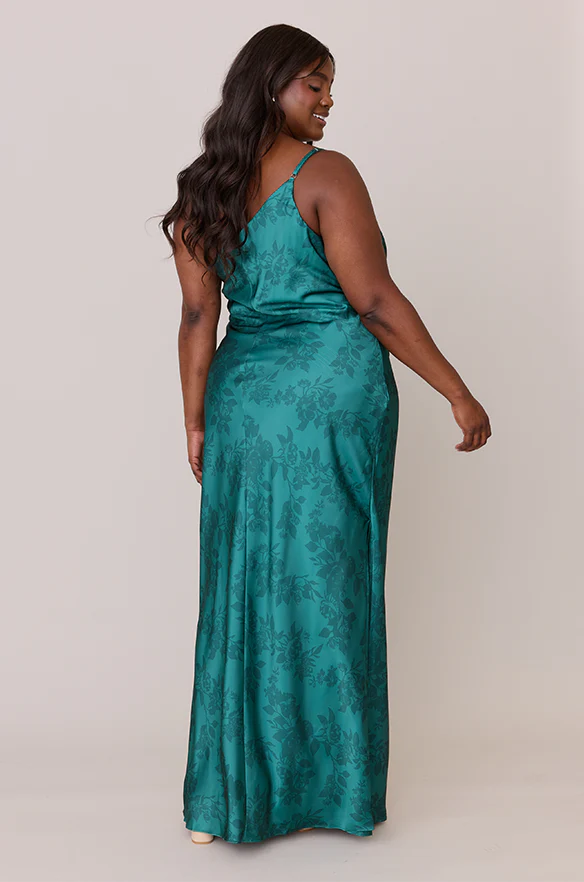 Jade Satin Floral Print Dress | Made To Order - Image 19