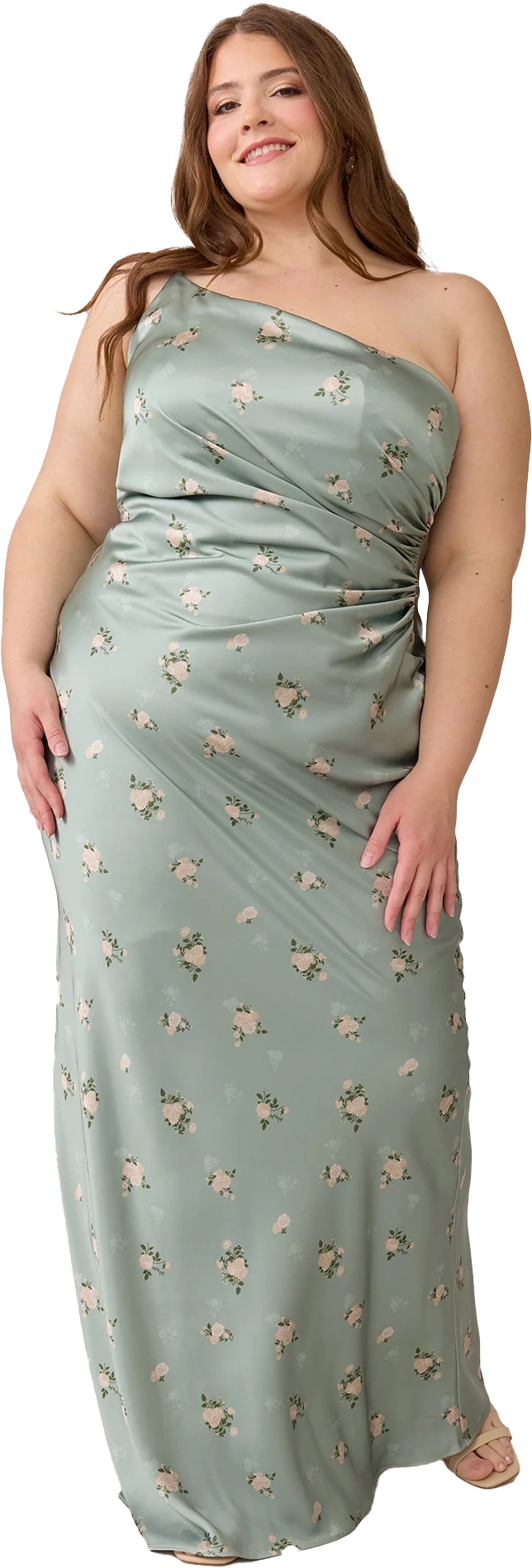 Jade Satin Floral Print Dress | Made To Order - Image 80