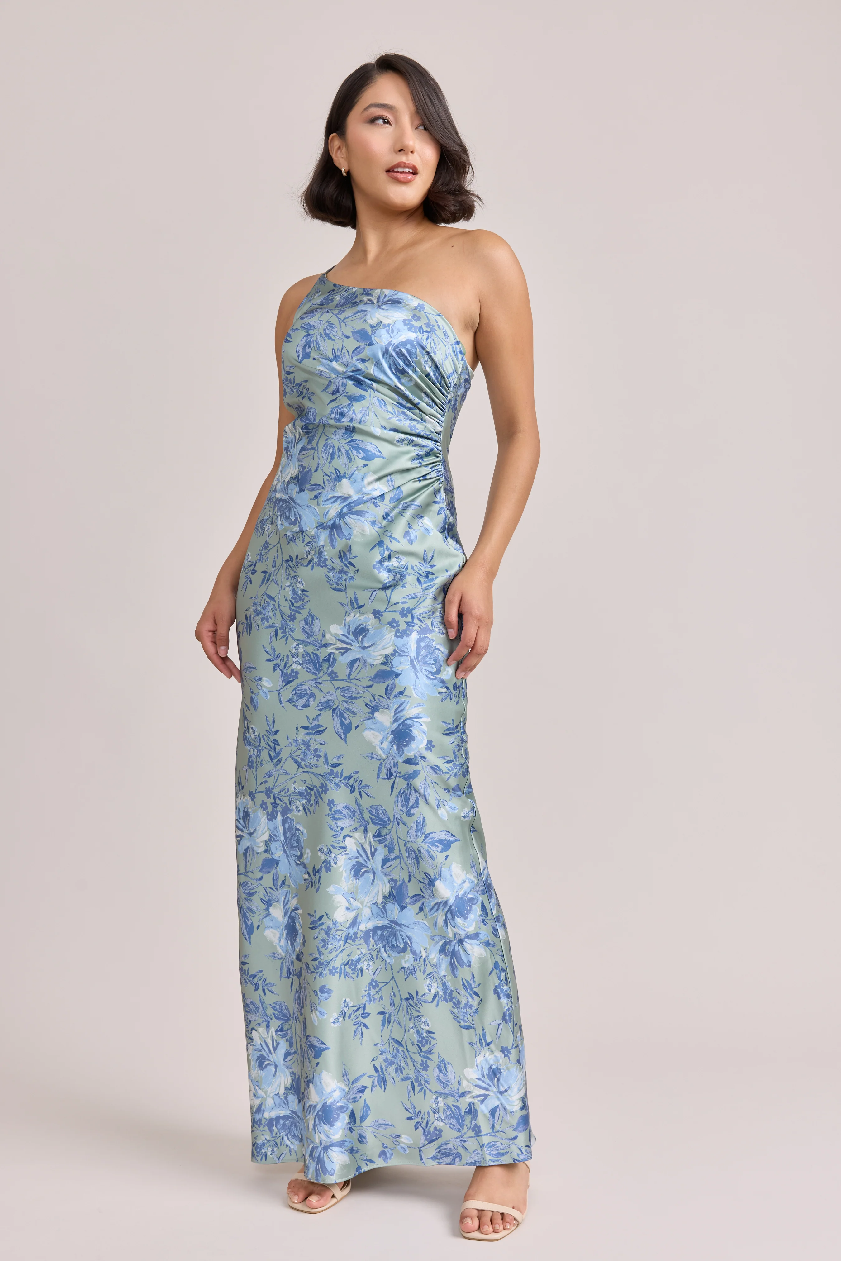 Jade Satin Floral Print Dress | Made To Order - Image 97