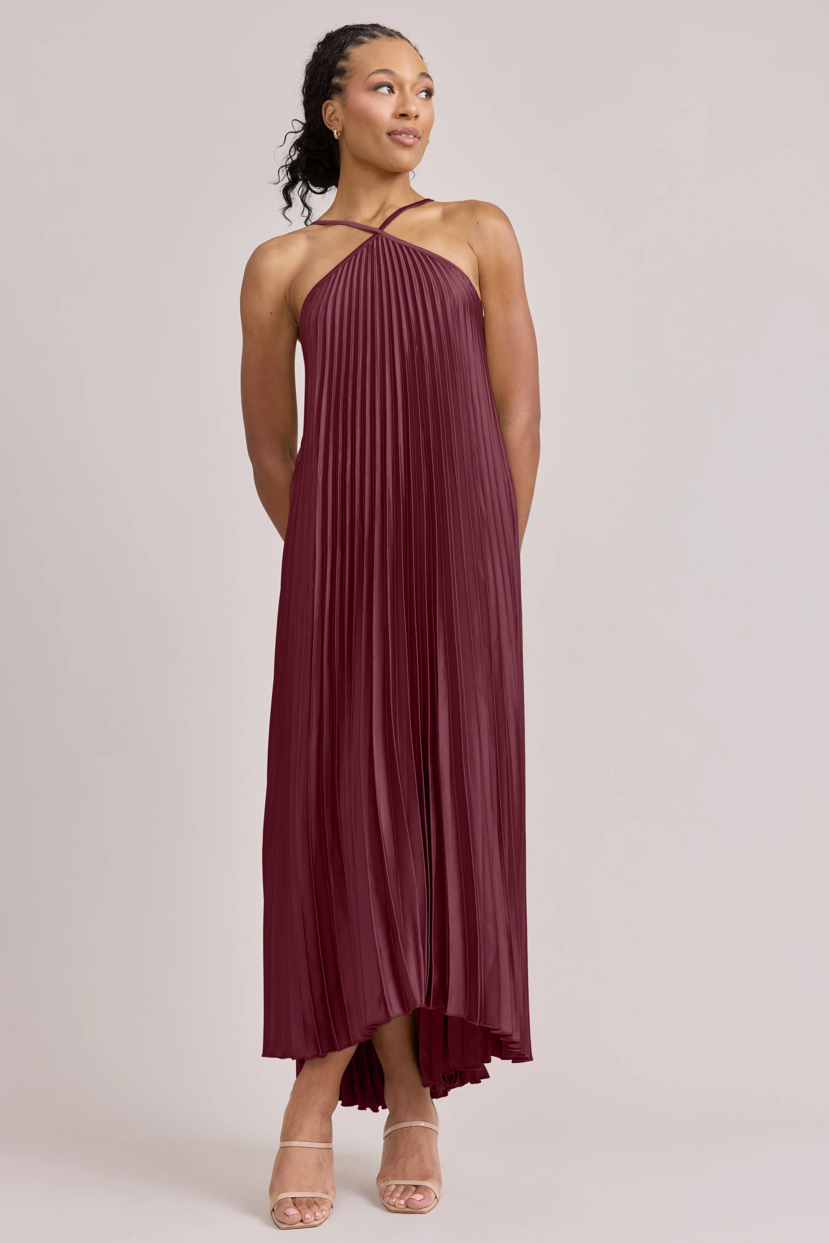 Rayne Satin Pleated Dress | Made To Order - Image 119