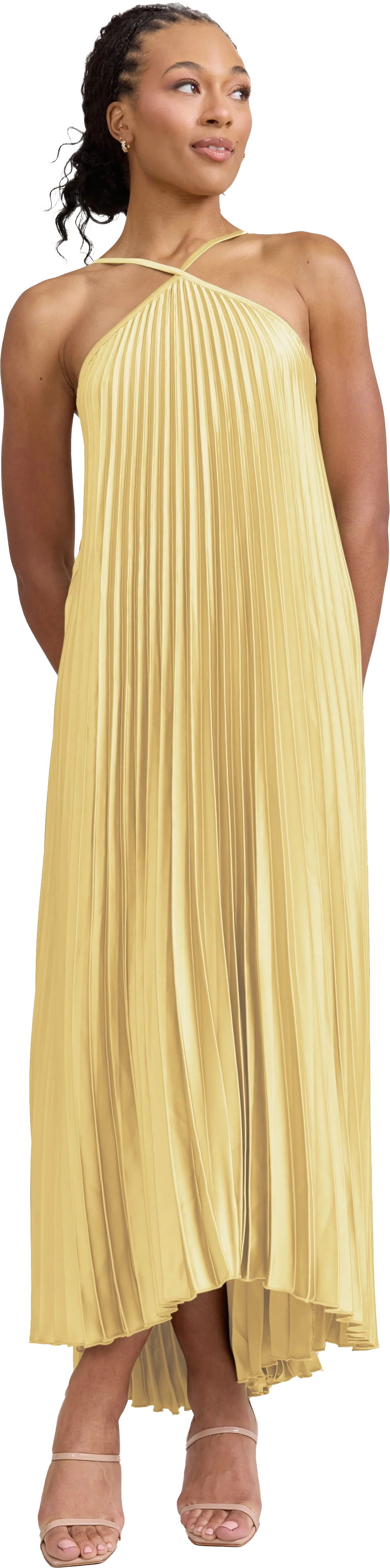 Rayne Satin Pleated Dress | Made To Order - Image 214