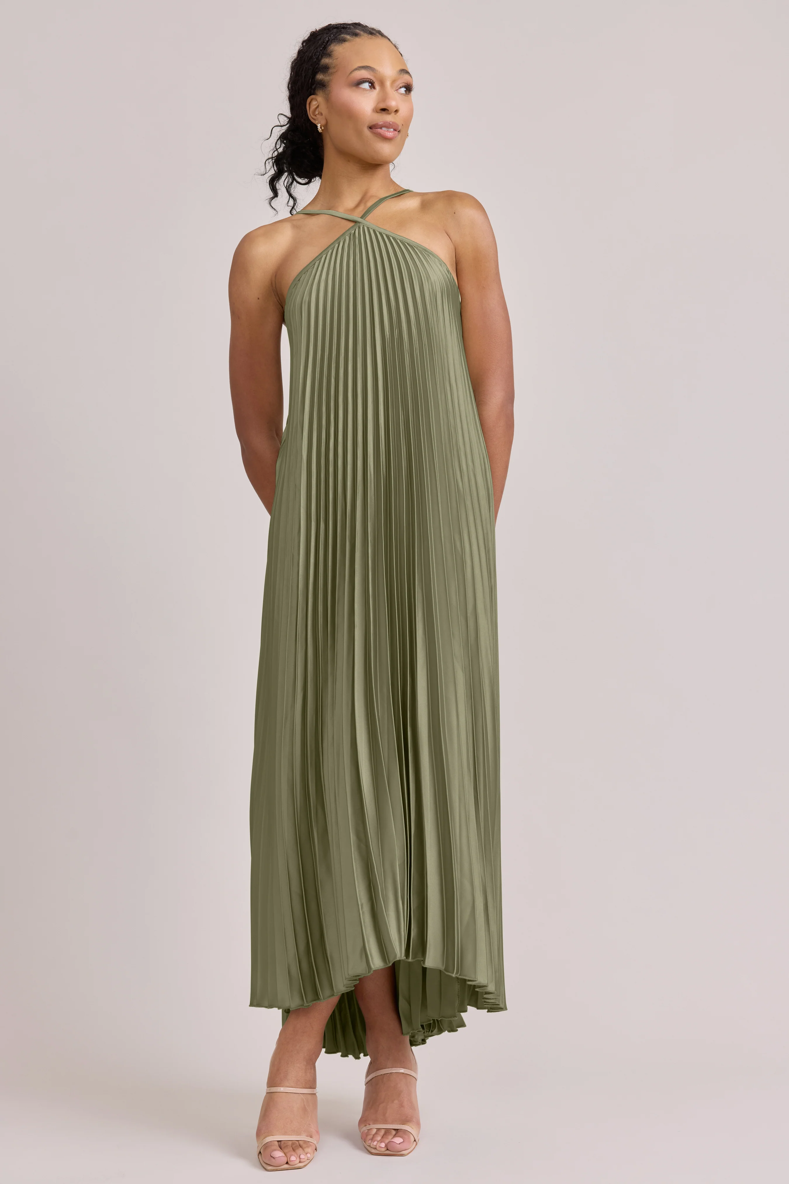 Rayne Satin Pleated Dress | Made To Order - Image 44