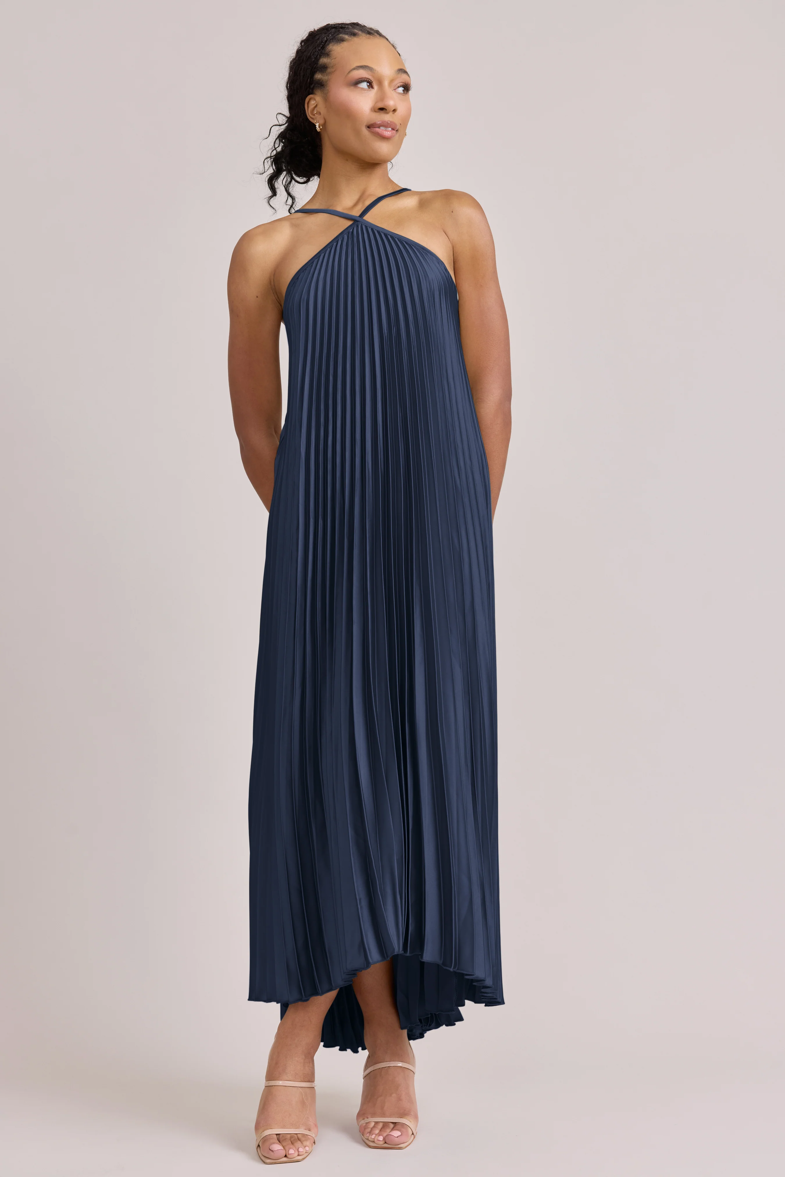 Rayne Satin Pleated Dress | Made To Order - Image 48