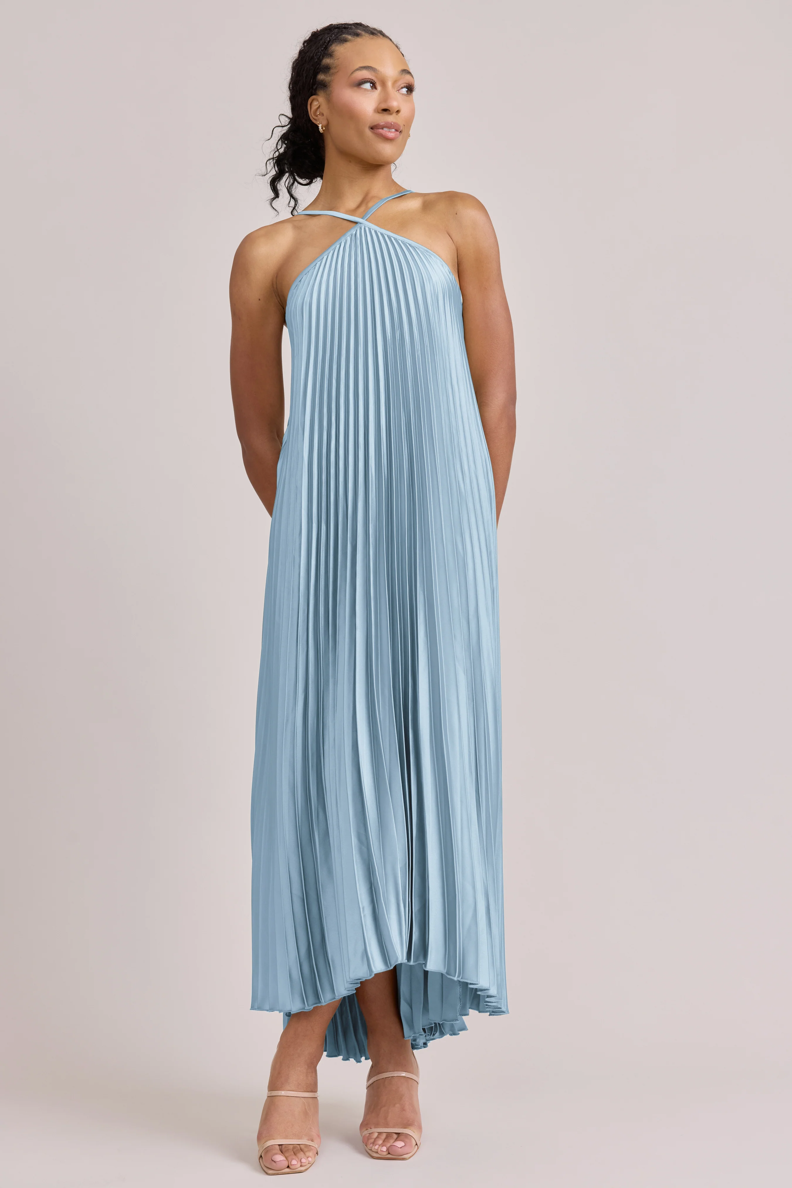 Rayne Satin Pleated Dress | Made To Order - Image 75