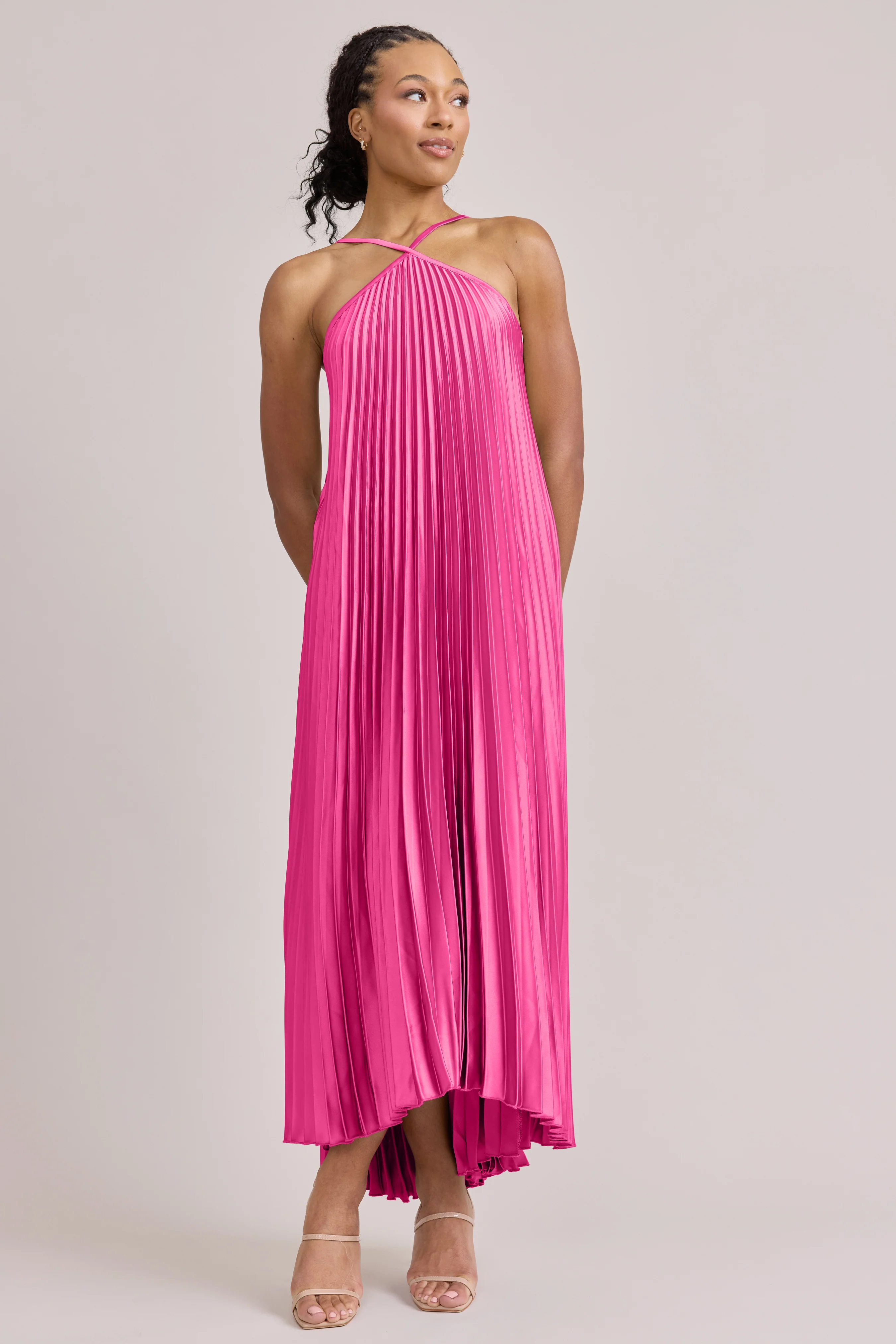 Rayne Satin Pleated Dress | Made To Order - Image 83