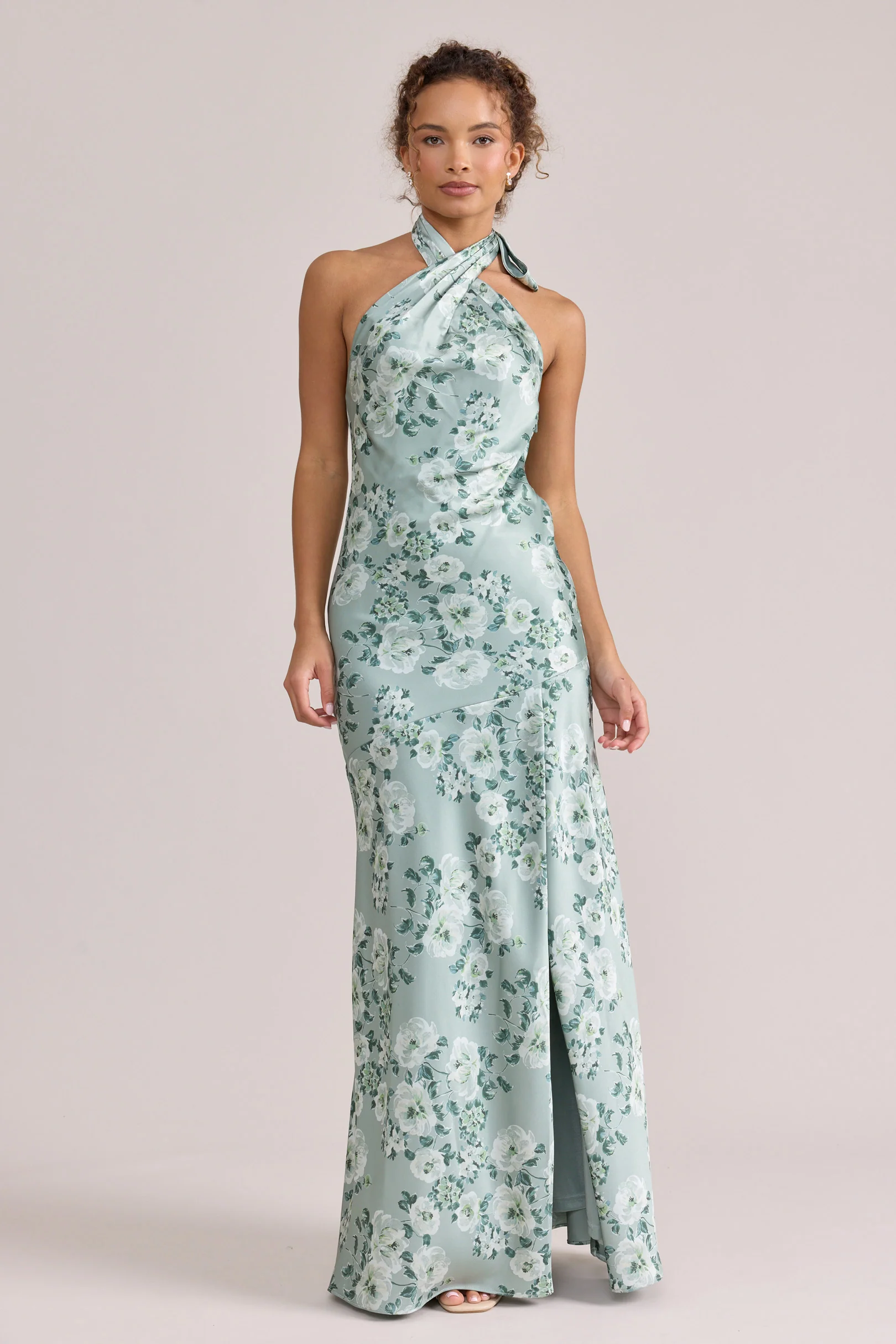 Athena Satin Floral Print Dress | Made To Order - Image 3
