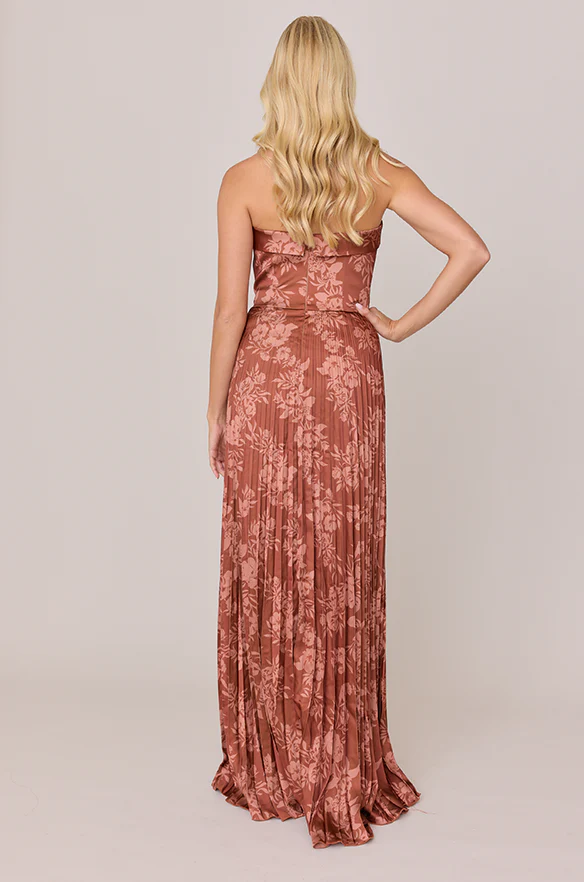 Saylor Satin Pleated Floral Print Dress | Made To Order - Image 37