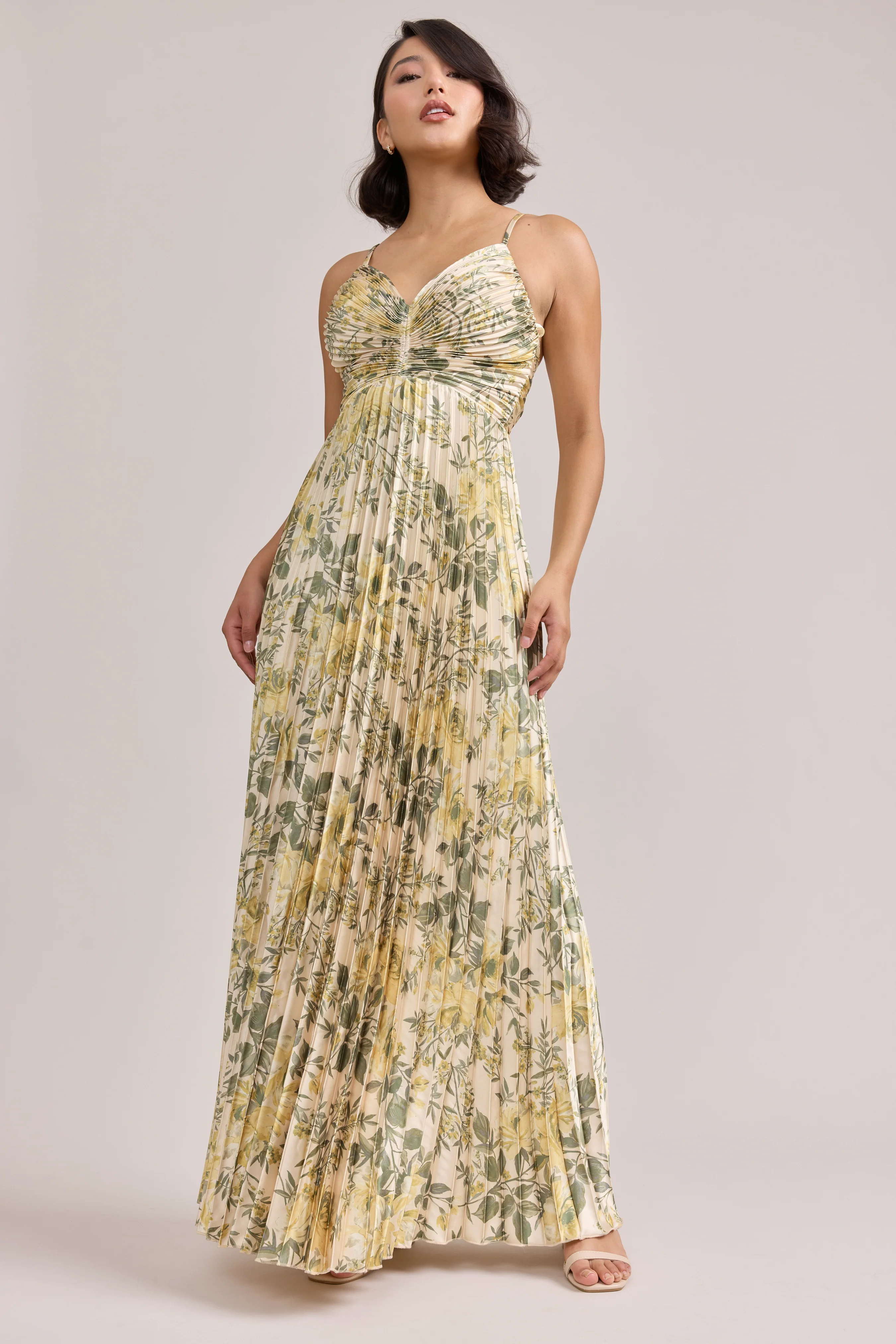 Vivian Satin Pleated Floral Print Dress | Made To Order - Image 31