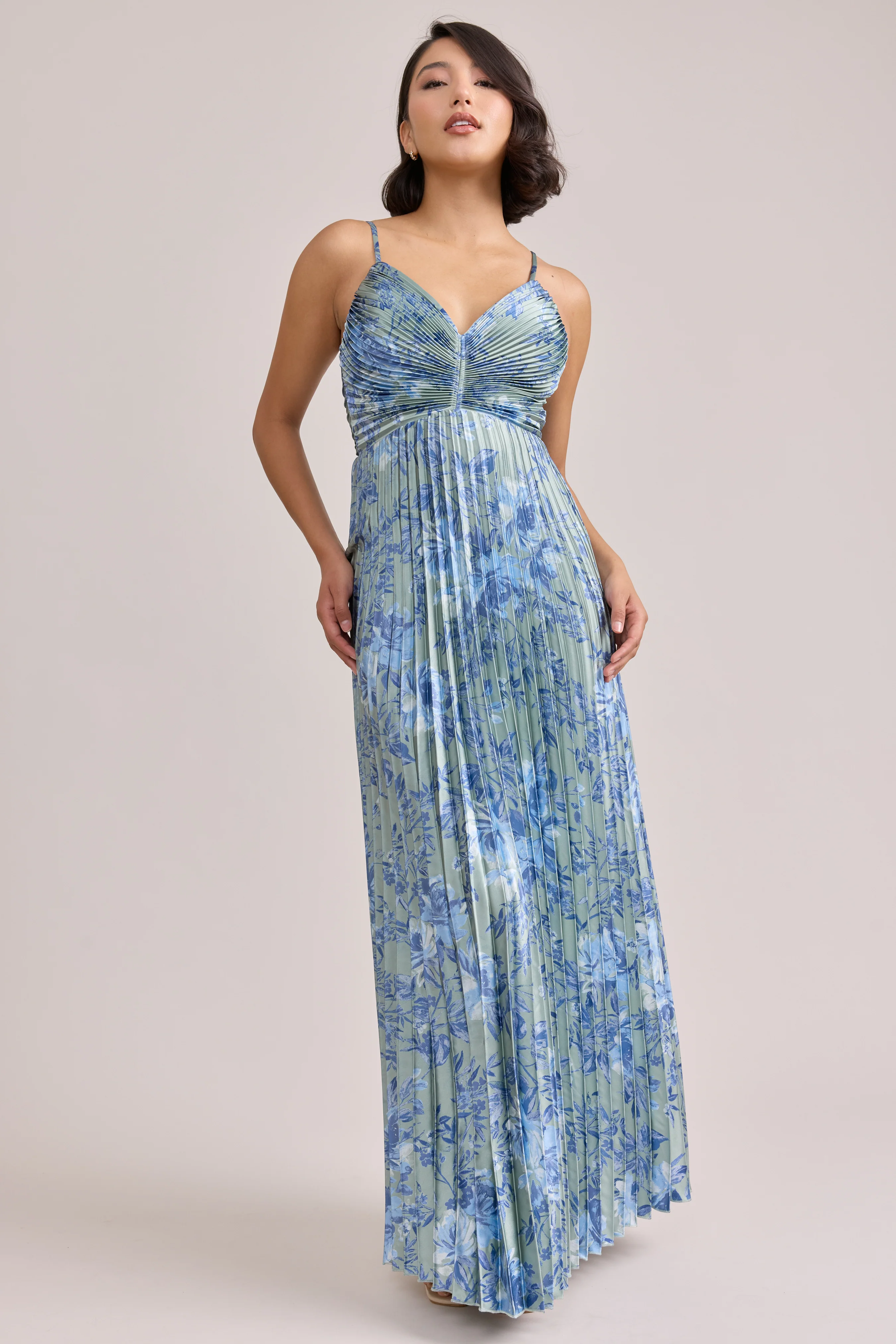 Vivian Satin Pleated Floral Print Dress | Made To Order - Image 36
