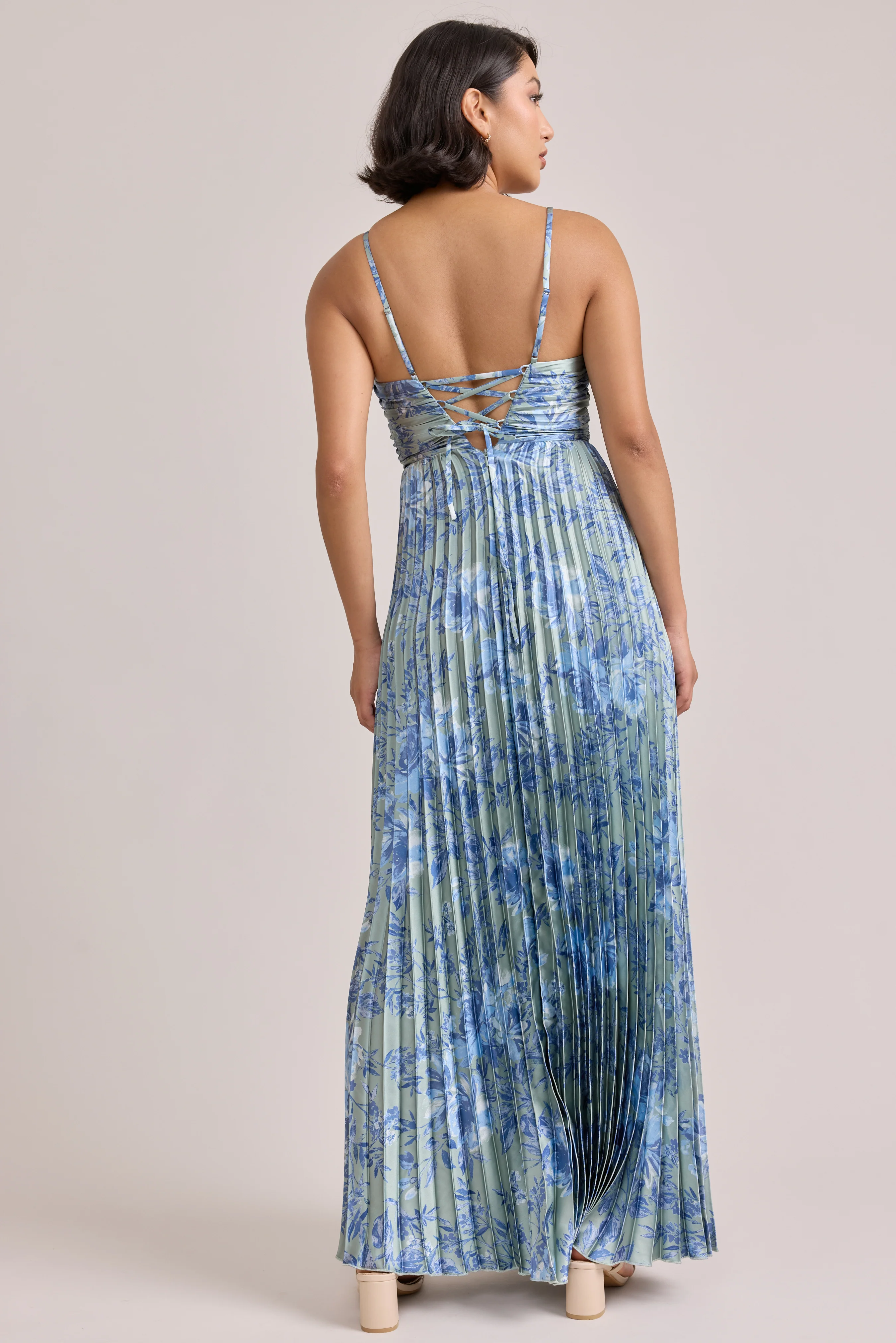 Vivian Satin Pleated Floral Print Dress | Made To Order - Image 38