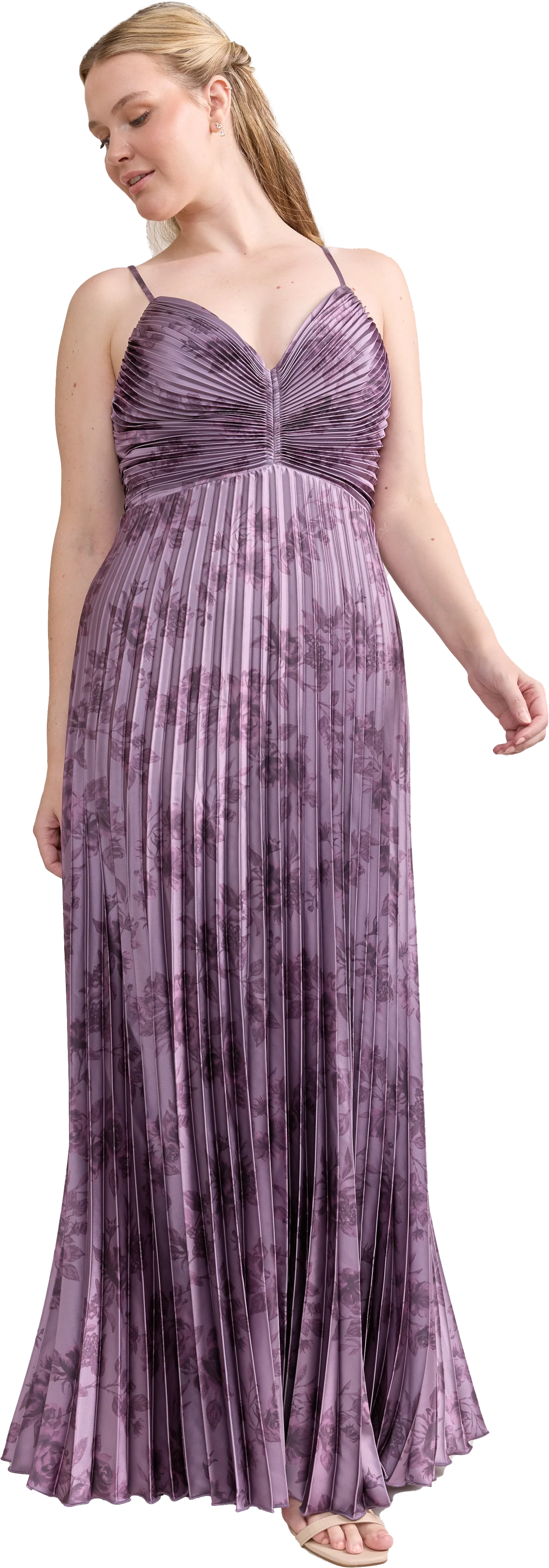 Vivian Satin Pleated Floral Print Dress | Made To Order - Image 69