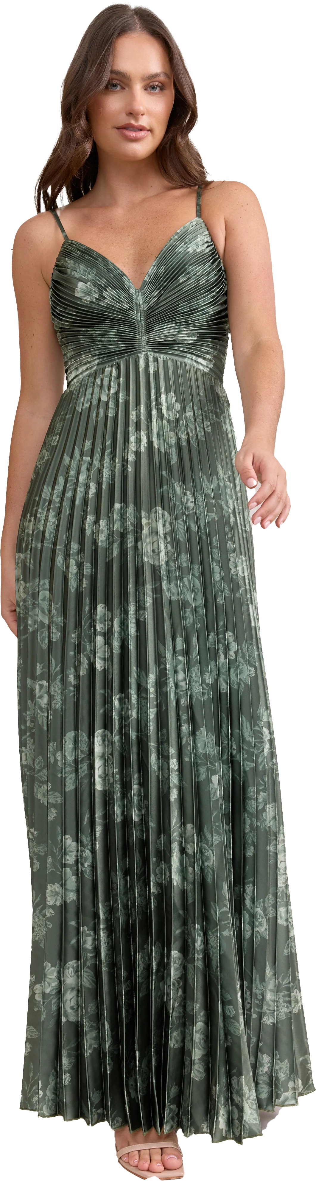 Vivian Satin Pleated Floral Print Dress | Made To Order - Image 70