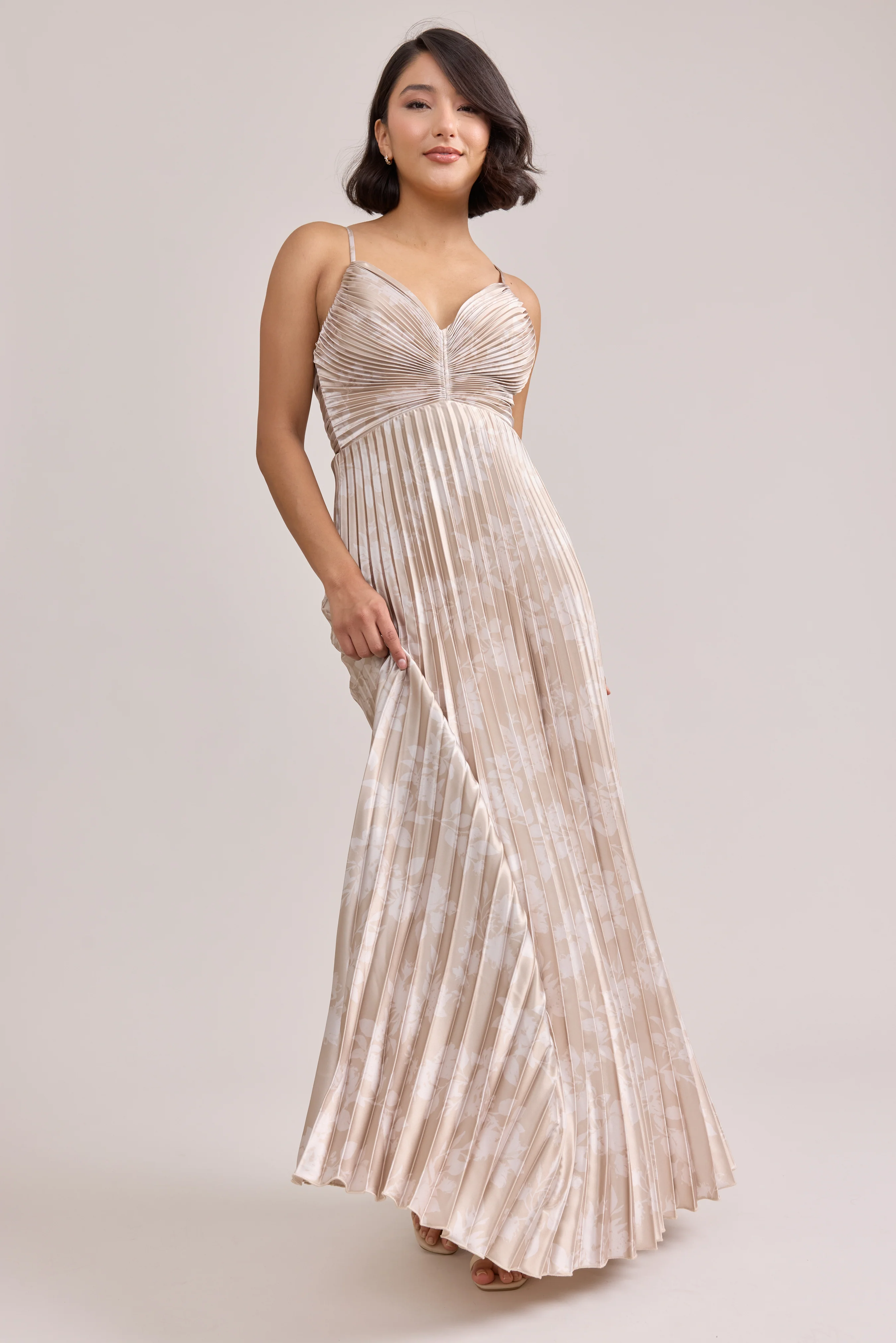 Vivian Satin Pleated Floral Print Dress | Made To Order - Image 8