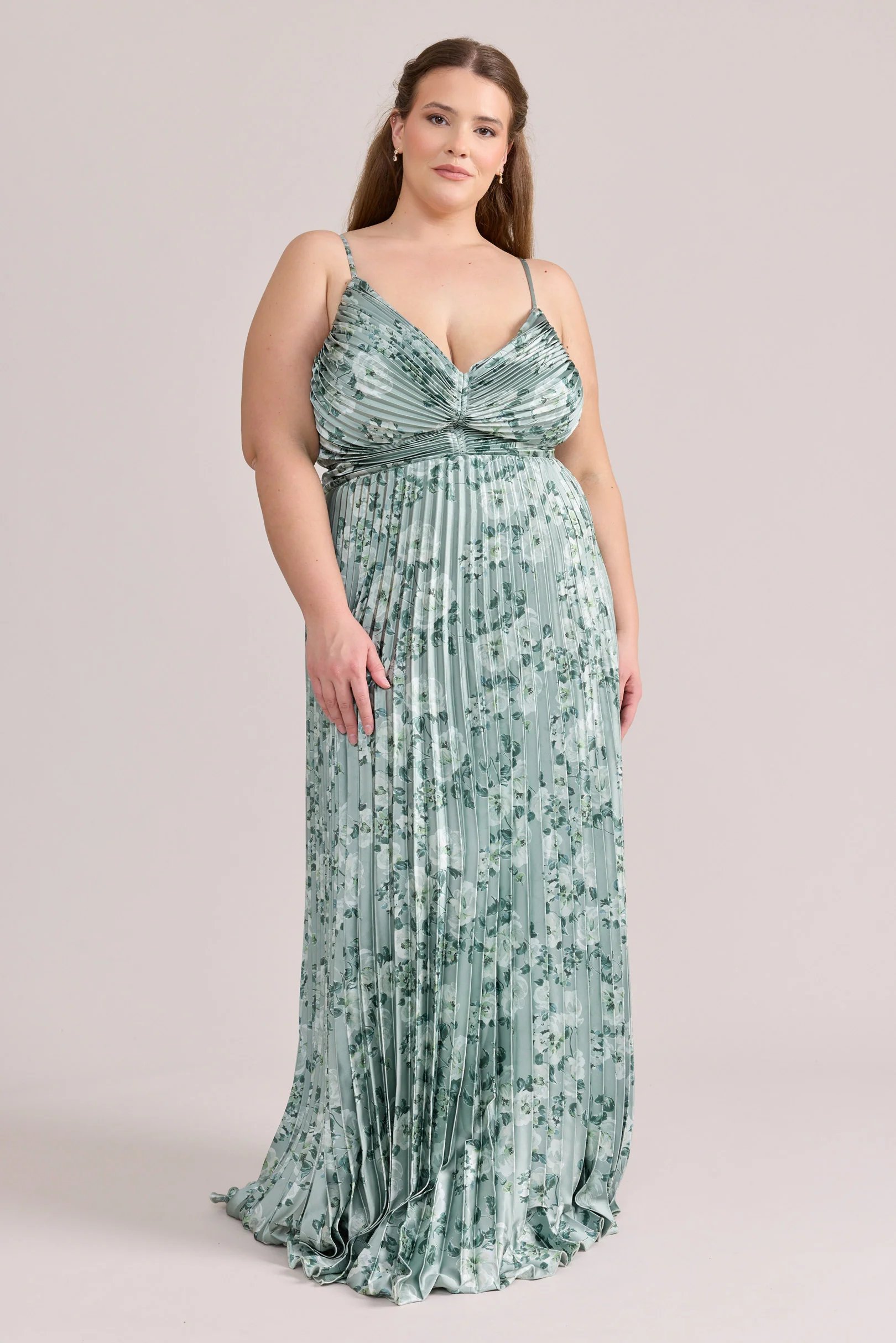 Vivian Satin Pleated Floral Print Dress | Made To Order - Image 83